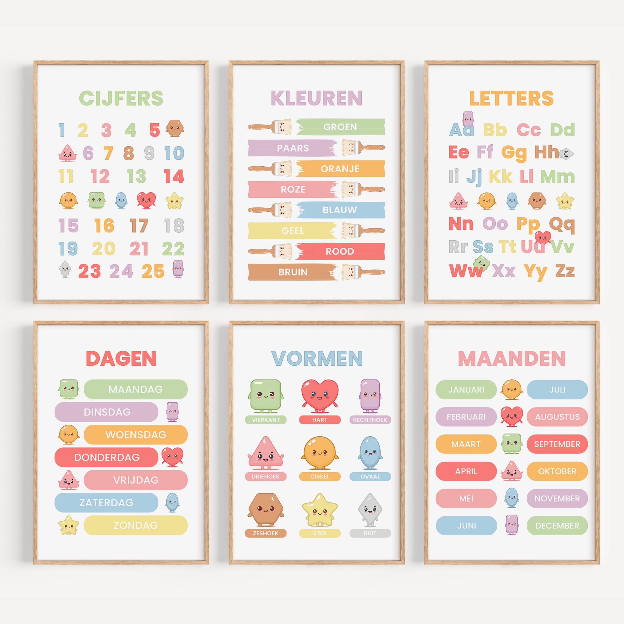 Alfabet Poster Set in kawaii stijl met 6 educatieve kinderkamer posters – Studio Miron