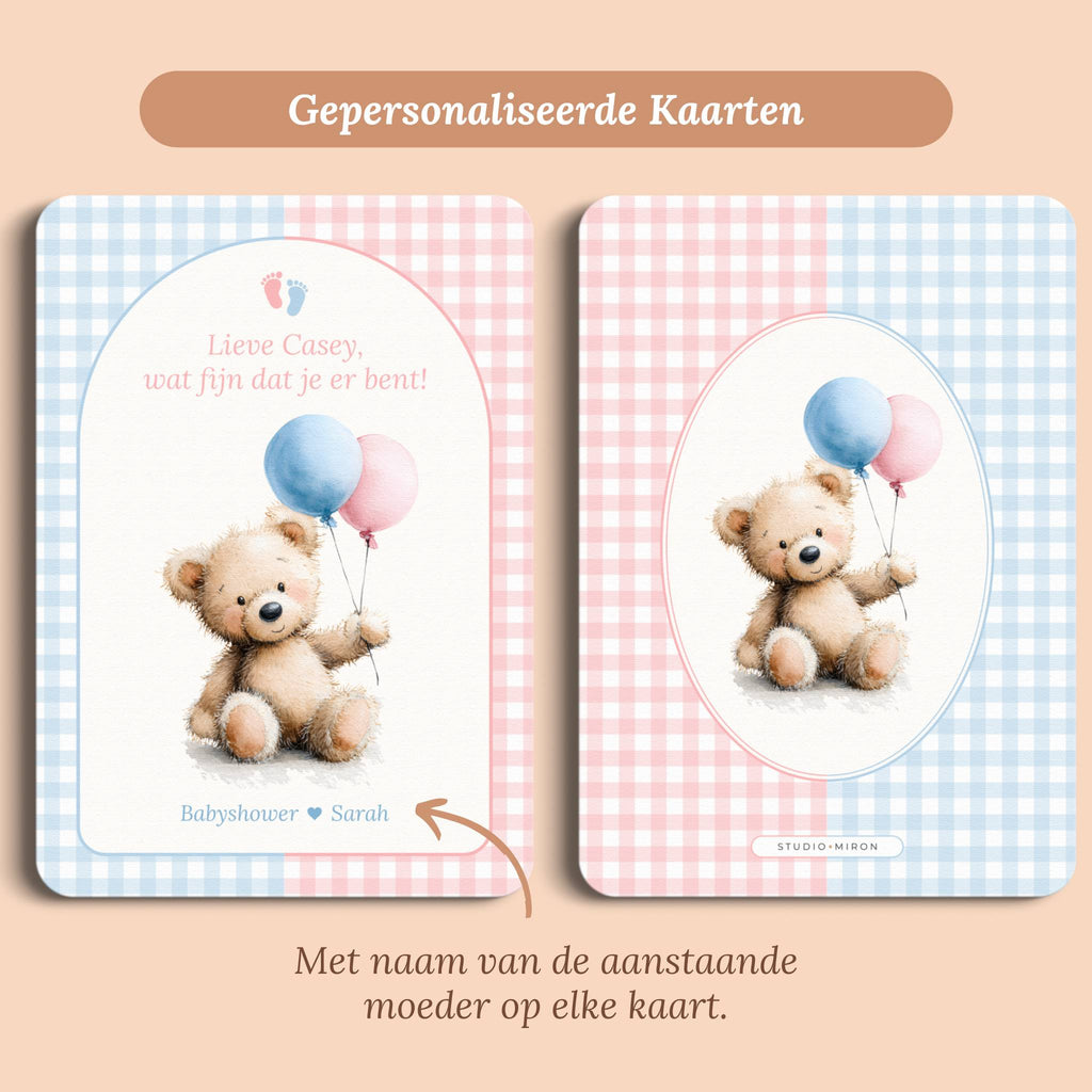 Mini Welkomstbord A6 - Naamkaart | Gingham Roze-Blauw