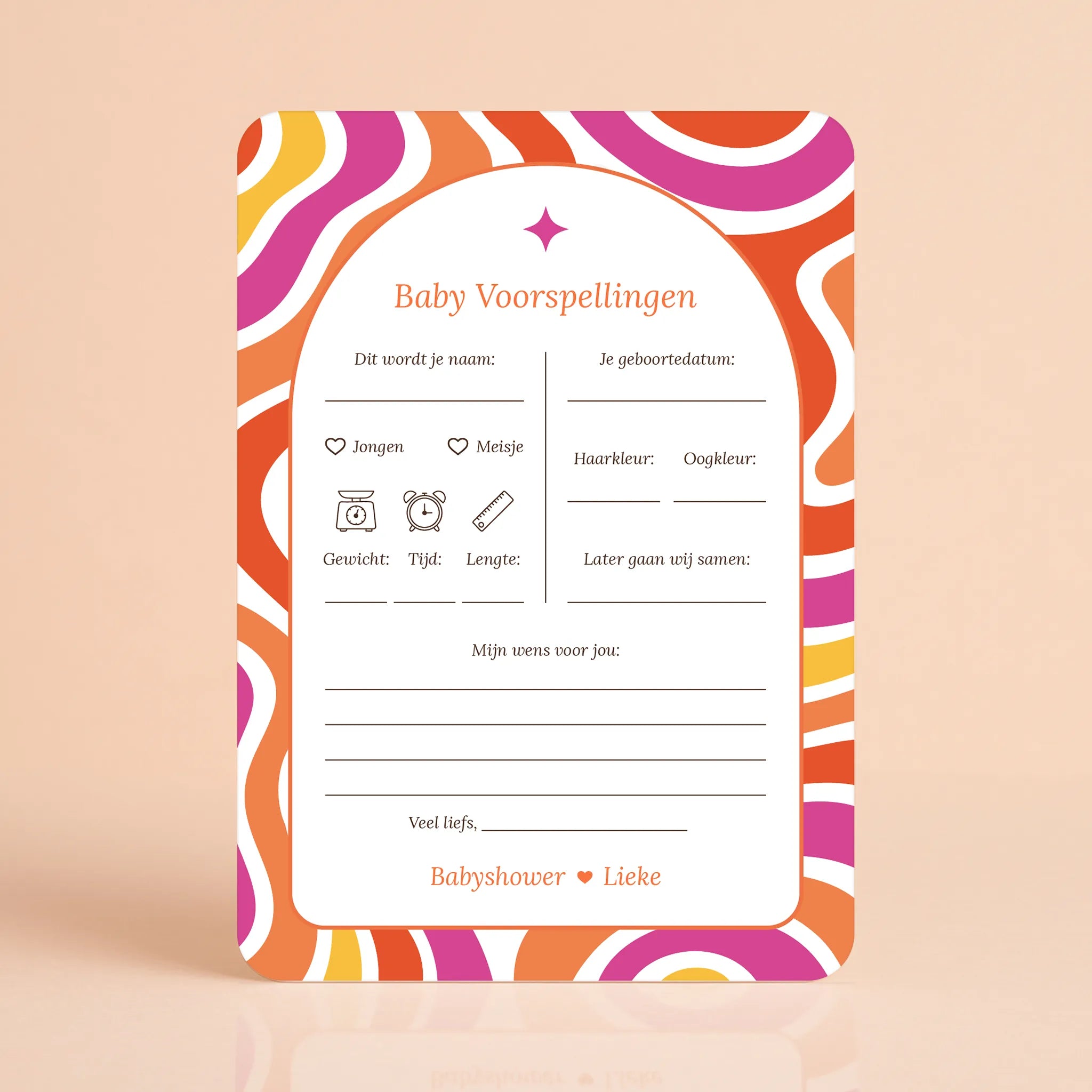 Babyshower invulkaart Baby Voorspellingen in Flower Power stijl, gepersonaliseerd – Studio Miron