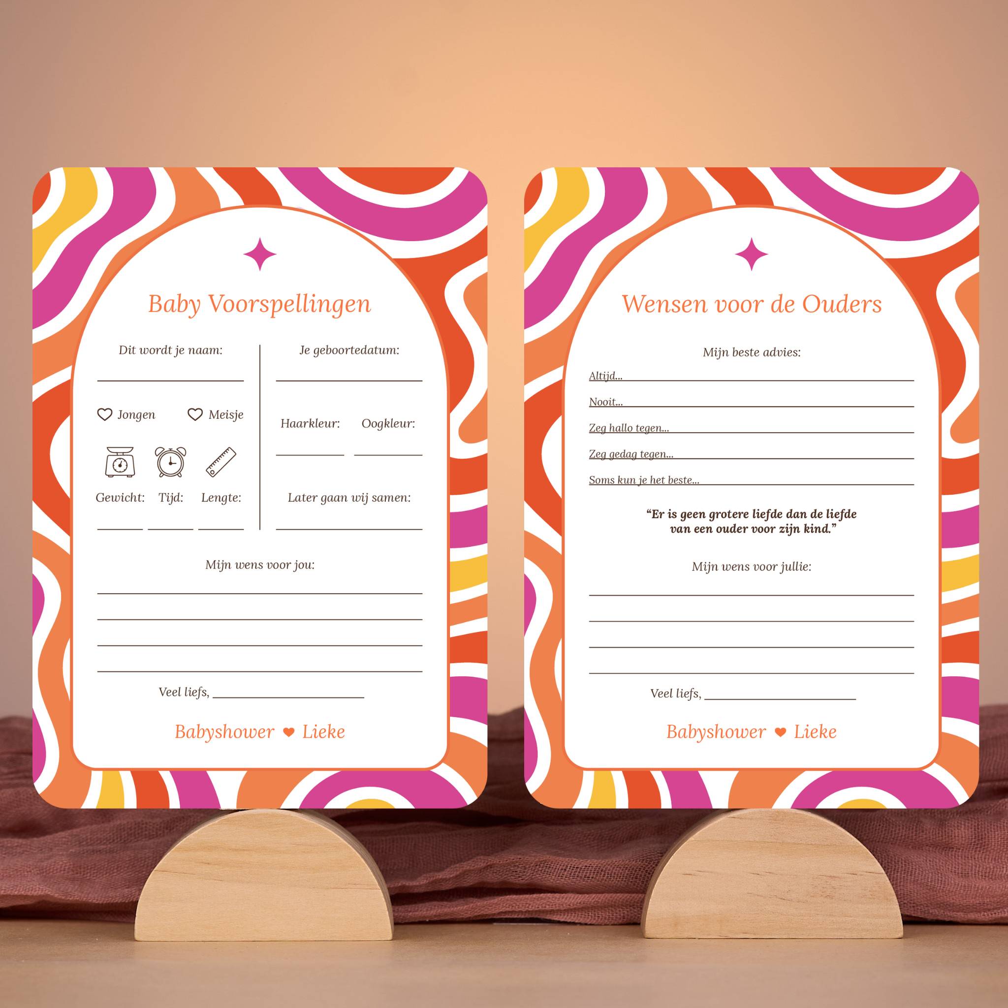 Babyshower invulkaarten Pakket in Flower Power stijl, met invulkaarten – Studio Miron