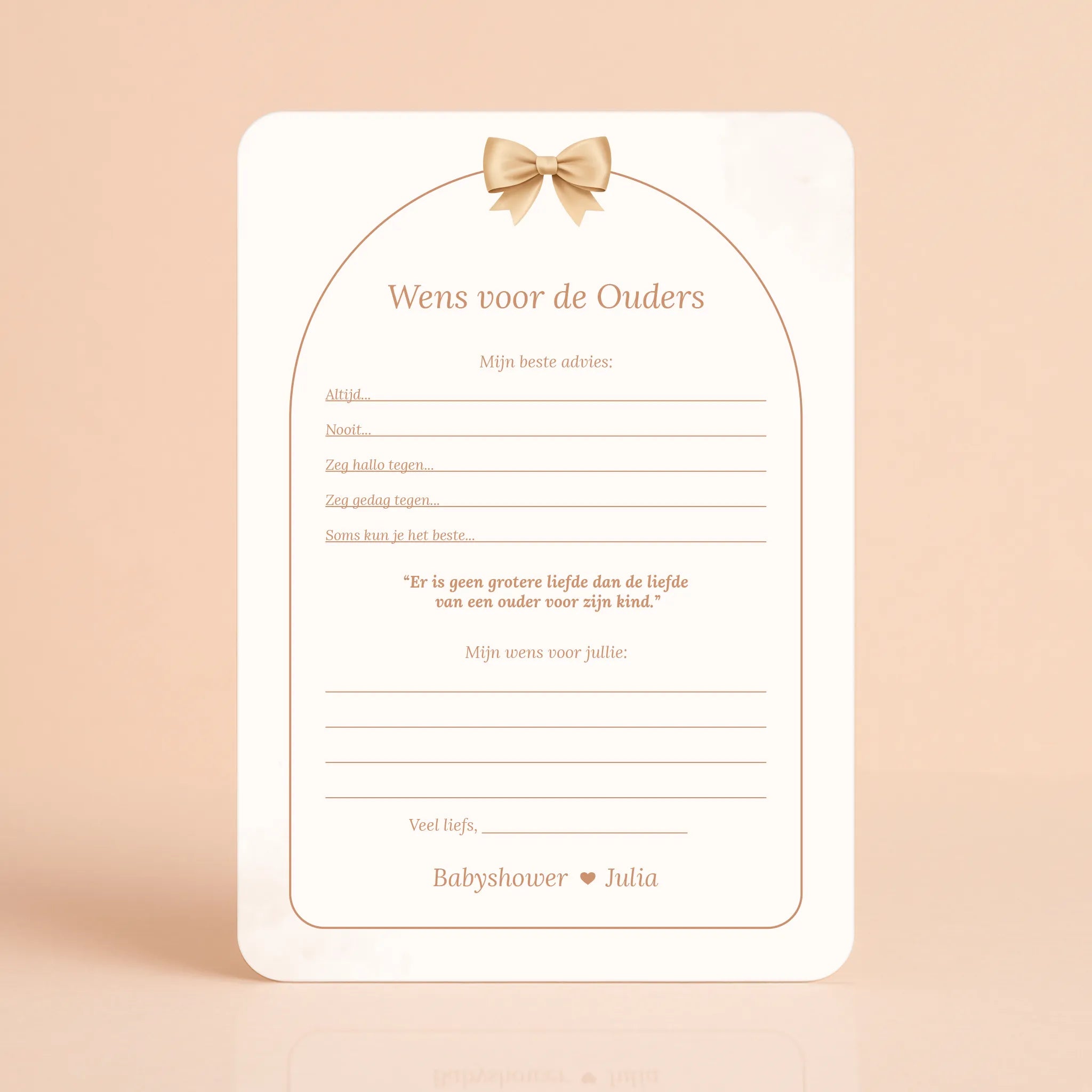 Babyshower invulkaart Wens voor de Ouders in Boho Strik stijl, gepersonaliseerd – Studio Miron