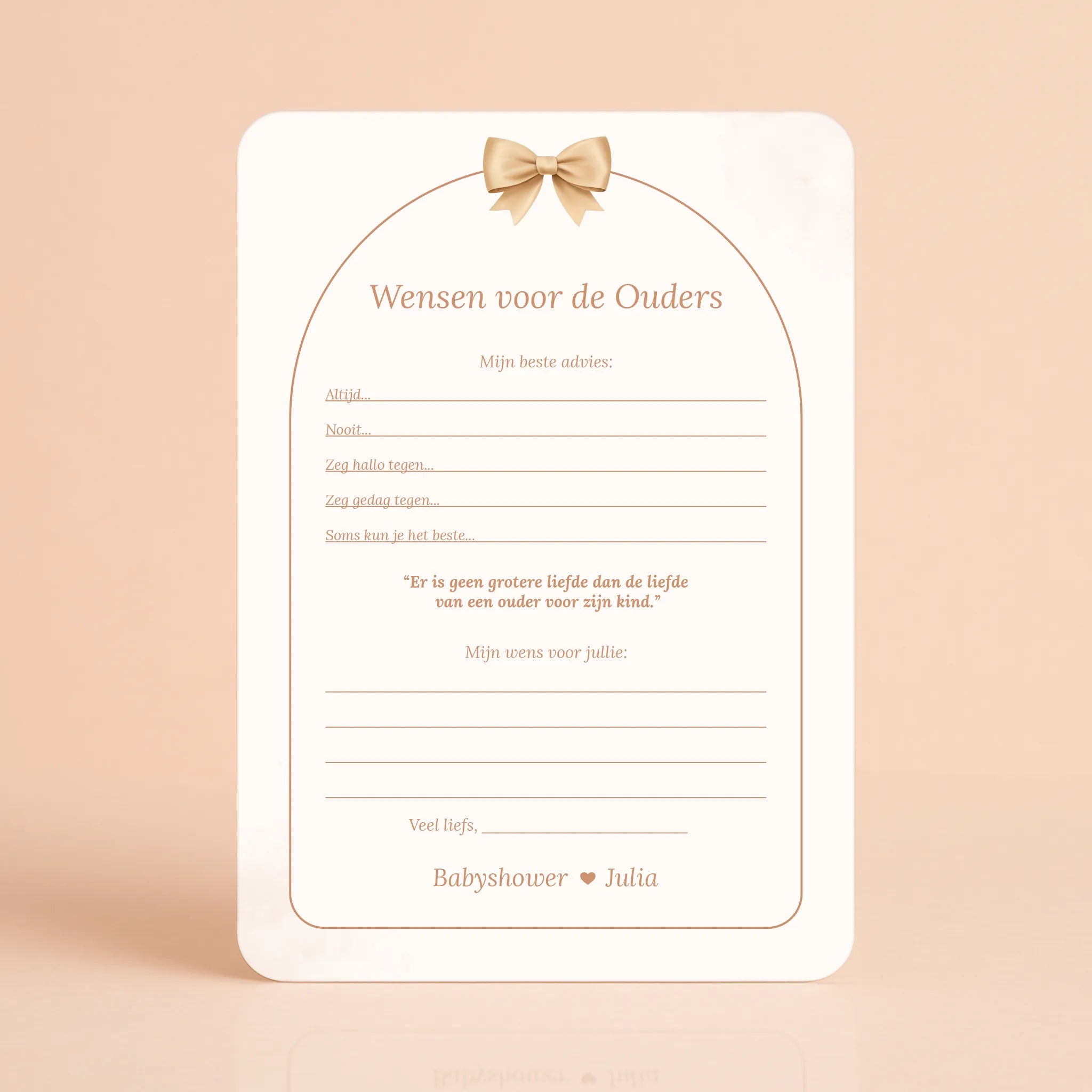 Babyshower invulkaart Wensen voor de Ouders in Boho Strik stijl, gepersonaliseerd – Studio Miron