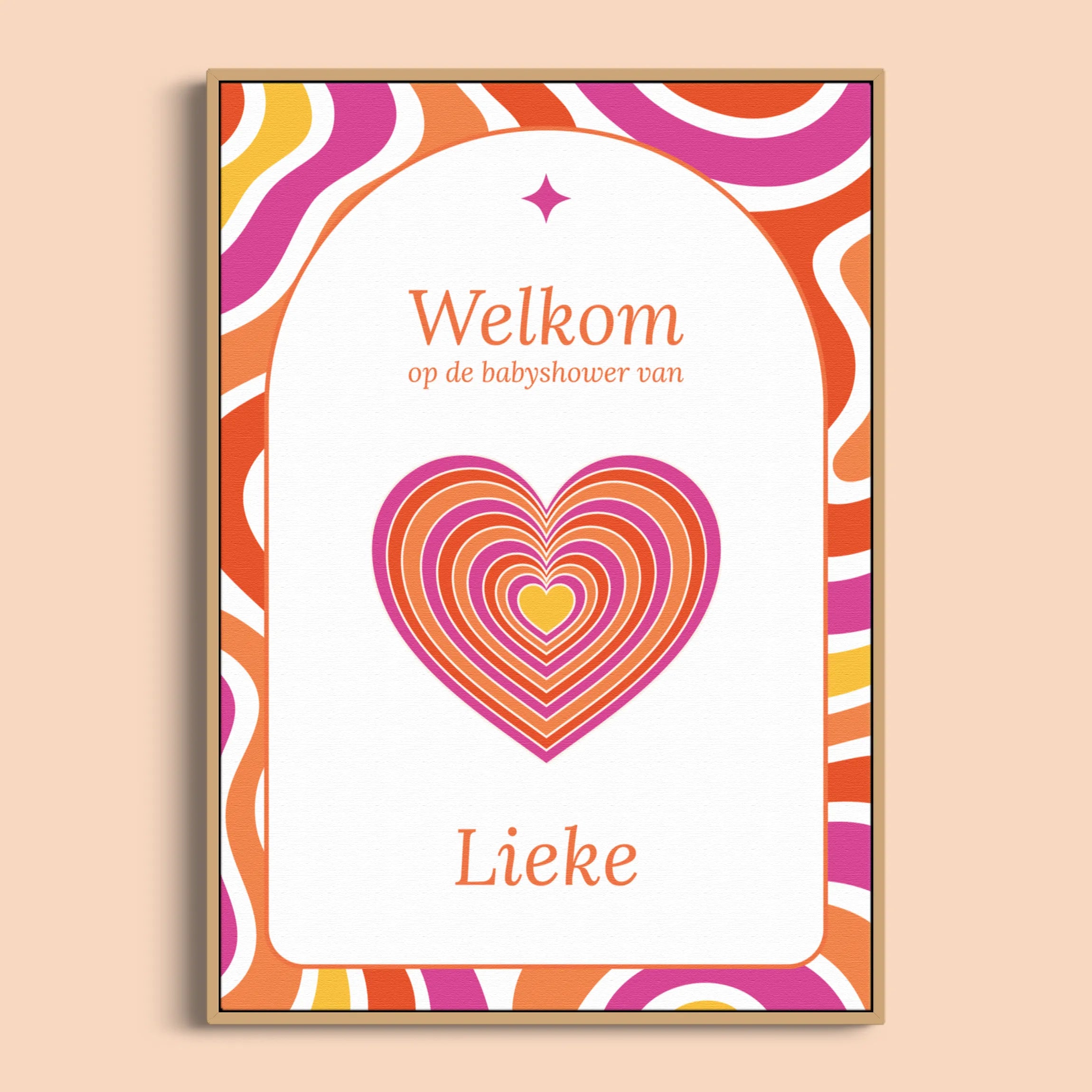Babyshower Welkomstposter in flower power stijl, gepersonaliseerd met naam – Studio Miron
