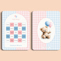 Babyshower spelletjes baby bingo gingham roze blauw voor en achter Studio Miron