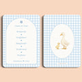 Babyshower spelletjes guess in time gingham blauw voor en achter Studio Miron