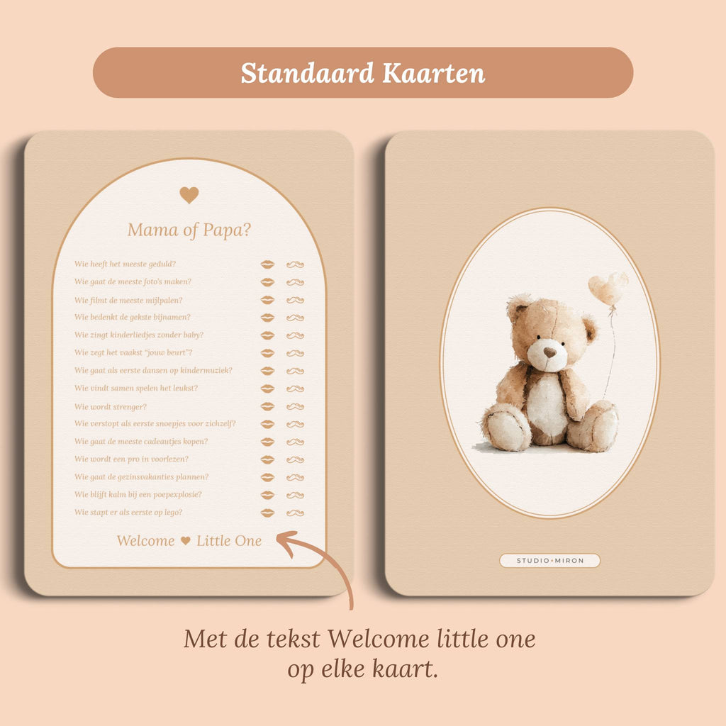 Babyshower spelletjes mama of papa boho zand standaard voor en achter Studio Miron