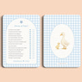 Babyshower spelletjes mama of papa gingham blauw voor en achter Studio Miron