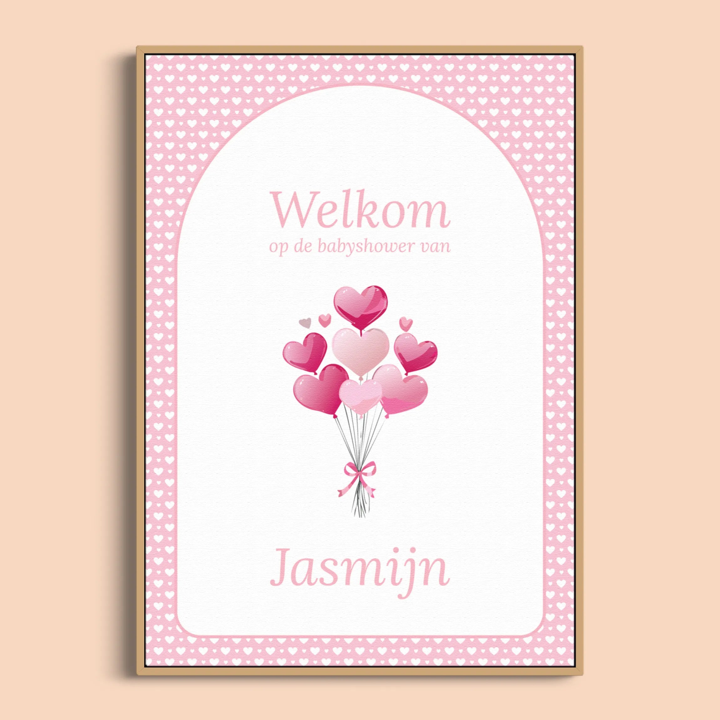 Babyshower Welkomstposter in Roze Hartjes stijl, gepersonaliseerd met naam – Studio Miron