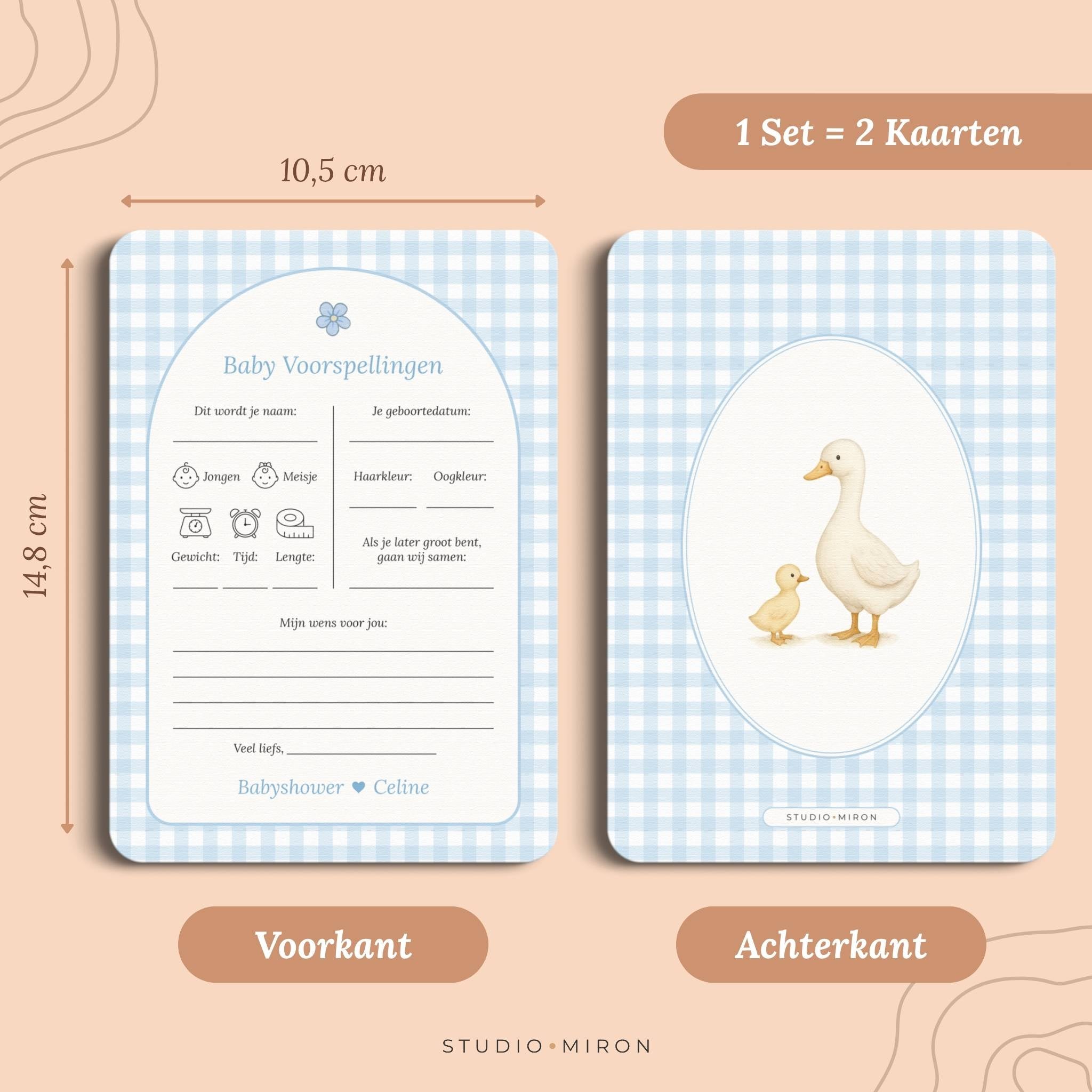 Babyshower Invulkaarten Pakket | Gingham Blauw