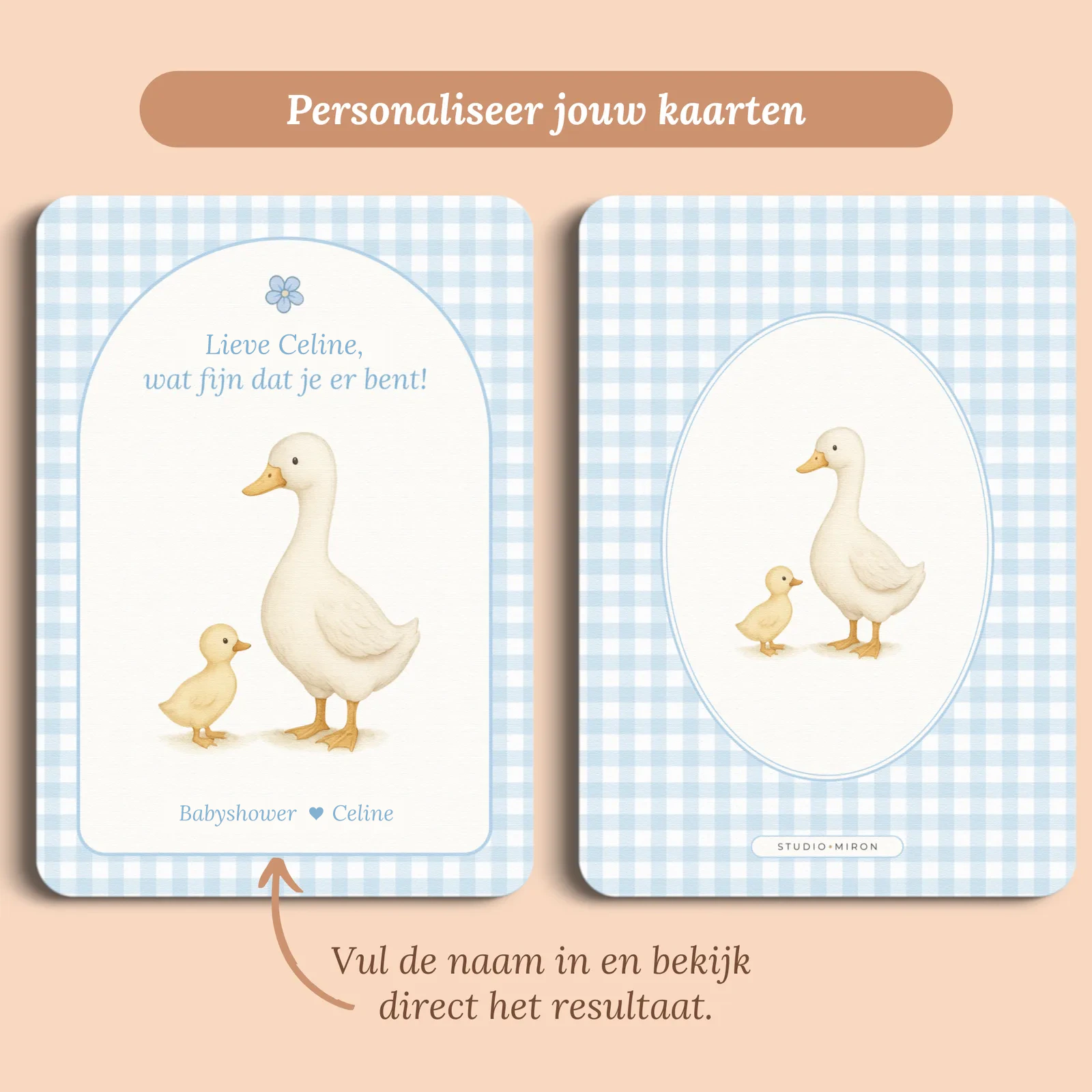 Voorbeeld van de kaart met de naam die je invult